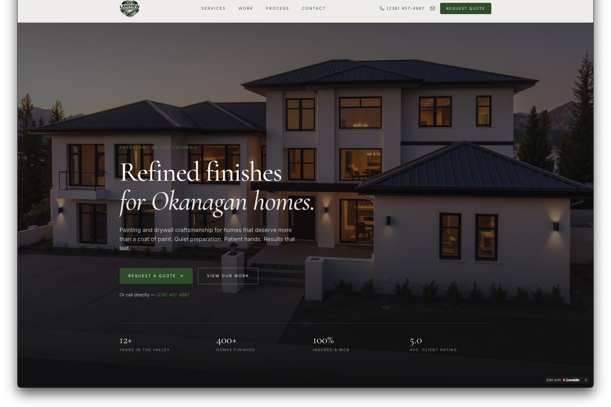 Lakeview Painting website homepage — Okanagan residential painting and drywall contractor.