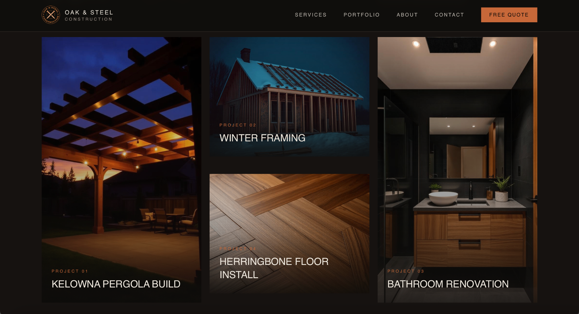Oak & Steel Construction website homepage — Kelowna custom home builder and renovation specialist.